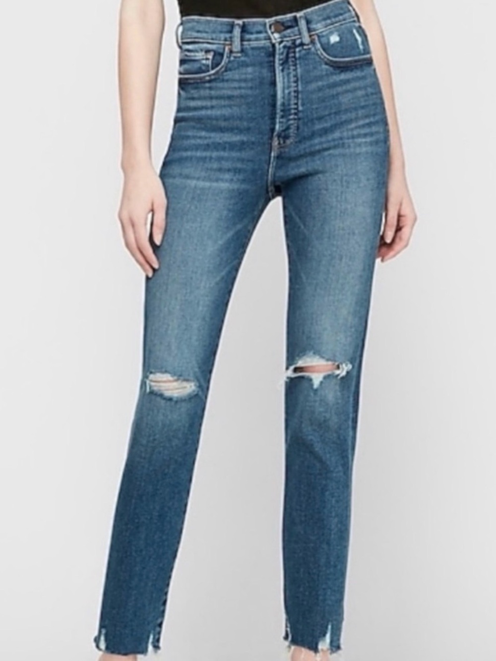 Express Distressed Super High Rise Slim Straight Jeans 2